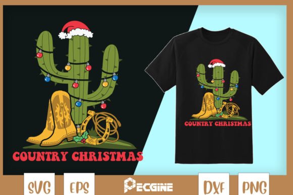 Country Christmas Cactus Western Boots