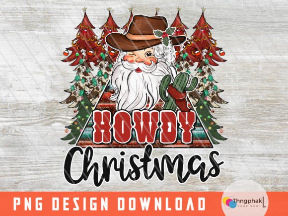Howdy Christmas Png, Cowboy Santa Png